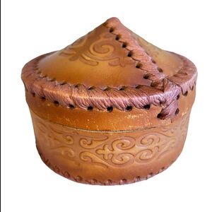 Leather Tooled Handmade Trinket Box Lid